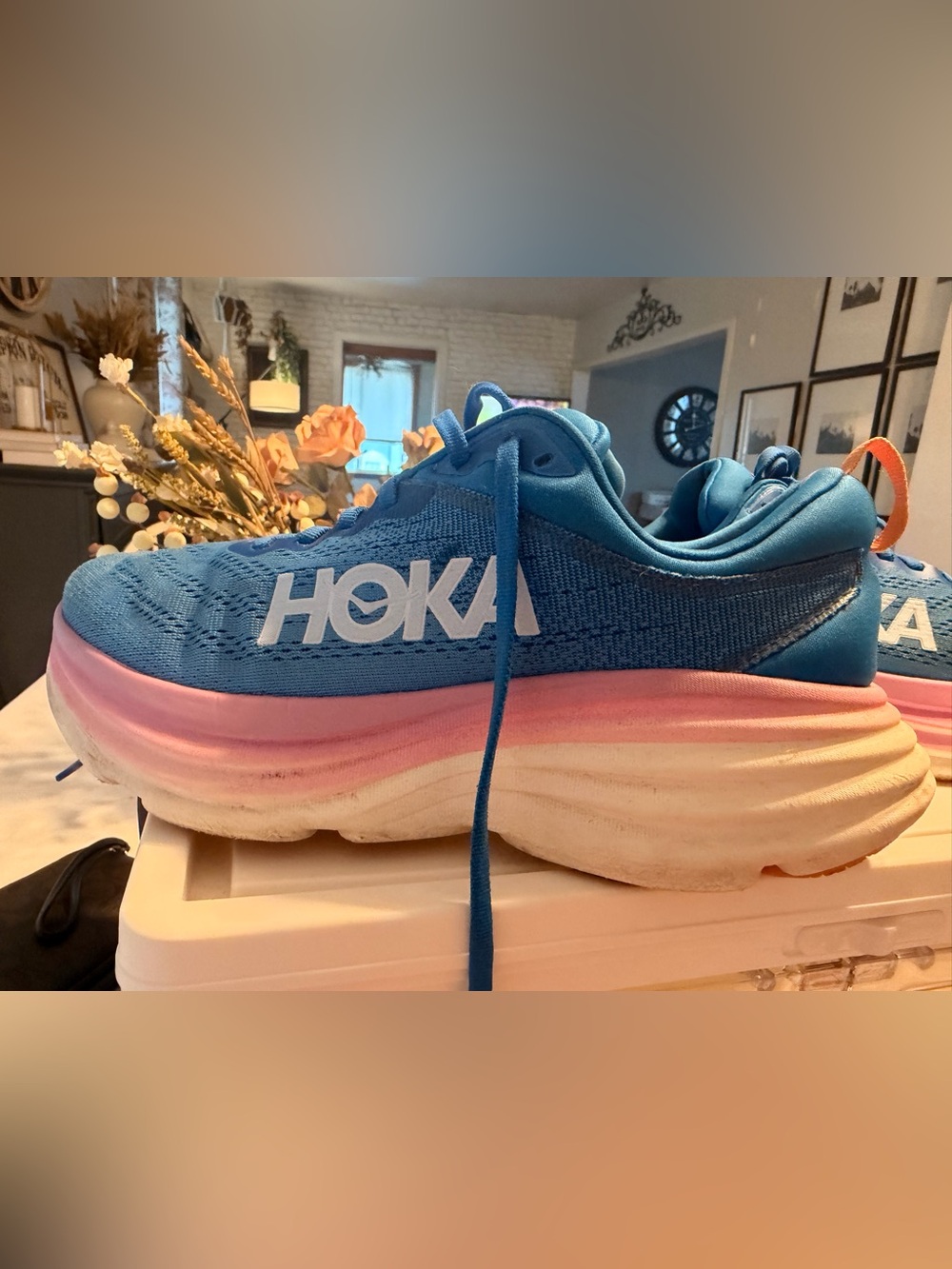 HOKA Bondi 8 Wide Women’s 8.5 Blue Pink Running Walking Shoes